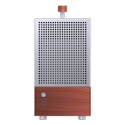 15. Jonsbo T6 Mini-Tower PC Case, Mini-ITX, Tempered Glass, Wood - Silver