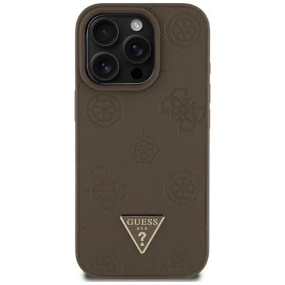 3. Guess Grained Hot Stamp Peony Triangle Logo MagSafe iPhone 16 Pro Max Case - Brown