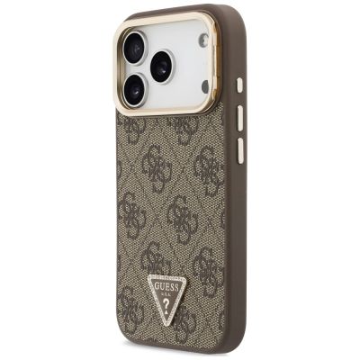 2. Guess 4G PU Triangle Logo & Stand Camera MagSafe Case for iPhone 18 Pro Max / 17 Pro Max – brown