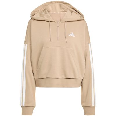 8. Women's Essentials 3-Stripes French Terry Hoodie Quarter Zip Beige JX7676