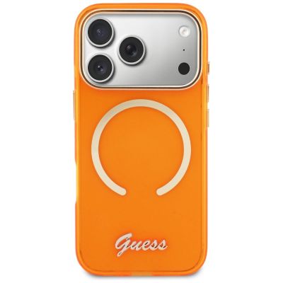 3. Guess IML Script Metal MagSafe Case for iPhone 17 Pro Max - Orange
