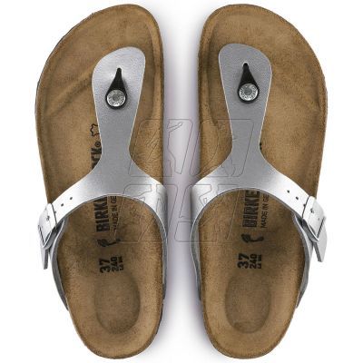 5. Birkenstock Gizeh Birko-Flor silver regular wide women's flip-flops (0043851)