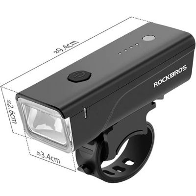 2. Rockbros 24510003001 Front Bike Light 260 lm + USB-C - USB-A Cable - Black