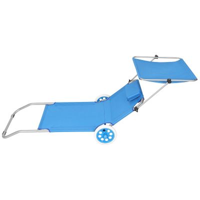 12. FOLDABLE BEACH CHAIR WITH CANOPY ON WHEELS 116x62x60-90CM BLUE