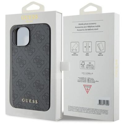 8. Guess 4G Metal Gold Logo Case for iPhone 15 / 14 Plus - Gray