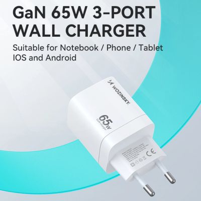 6. Wozinsky CGWCW 65W GaN Wall Charger USB-A / 2 x USB-C - White