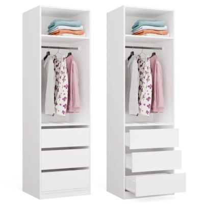 4. OPENO 1W1P3S WHITE Wardrobe – Modular Rack with Clothes Rail and 3 Drawers