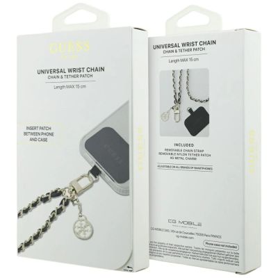 5. Guess GUOUCHSAMC4K Universal Hand Strap Case - Black Saffiano Chain 4G Charm