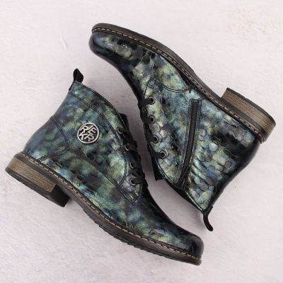 18. Women’s green patent croc ankle boots Rieker 71205-90