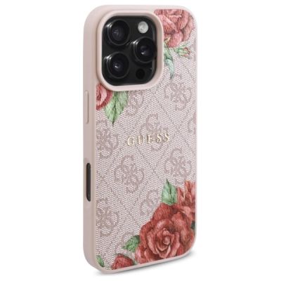 4. Guess GUHMP16LP4ROPEMCP iPhone 16 Pro 6.3" pink/pink hardcase 4G Flowers Print MagSafe