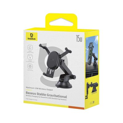 10. Baseus Stable Car Holder with 15W Inductive Charger, Gravity, and Suction Cup - Black