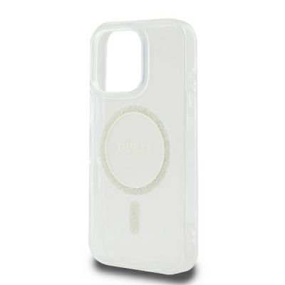 6. Guess GUHMP16LHFGERET iPhone 16 Pro 6.3" transparent hardcase IML Glitter Circle MagSafe