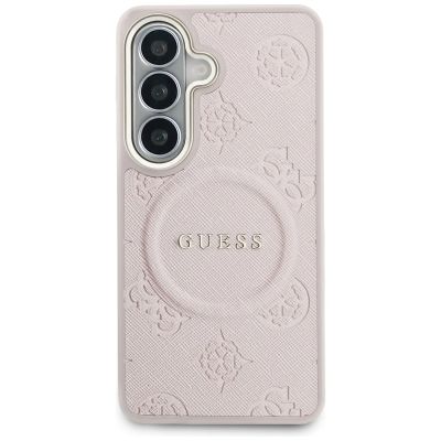 3. Guess Saffiano Peony Embossed Ring MagSafe Case for Samsung Galaxy S26+ - Pink