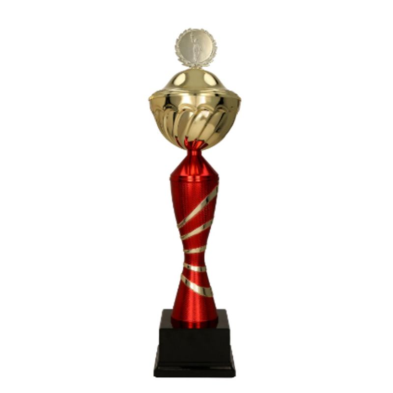 6. Gold and burgundy metal cup with lid ORAR RD