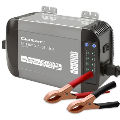Qoltec Intelligent Monolith Charger for LiFePO4 AGM GEL SLA Batteries | 10A | 24V