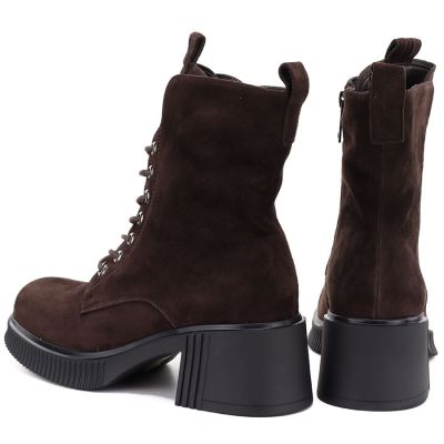 5. Women's leather ankle boots with a block heel and platform, chocolate brown, Vinceza 67009