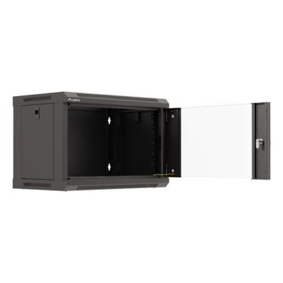 9. Wall-mounted installation rack cabinet 19" 6U 540x350 black glass door LANBERG (Flat Pack)