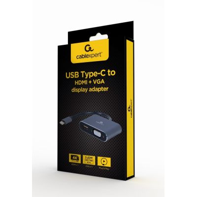 3. GEMBIRD USB TYPE C TO HDMI + VGA ADAPTER ON CABLE GRAY