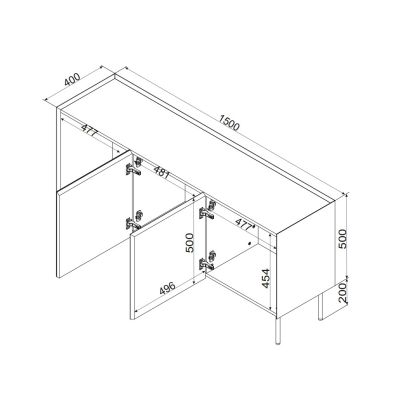5. FELLINI chest of drawers 150x40x70 cashmere + oiled oak top