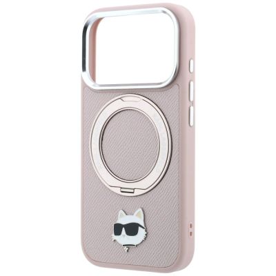 6. Karl Lagerfeld with Ring Stand 360 Choupette Head Pin MagSafe Case for iPhone 18 Pro / 17 Pro – pink