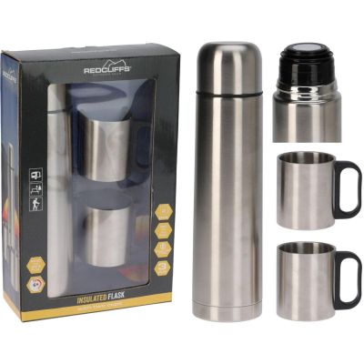 10. 1000ML TRAVEL THERMOS WITH 2 CUPS SILVER