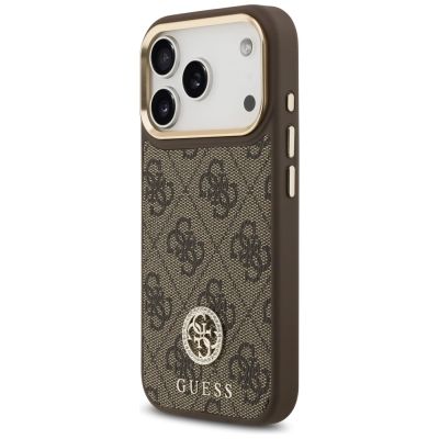 2. Guess 4G Strass Logo & Big Strap Metal Buttons MagSafe Case for iPhone 17 Pro - Brown