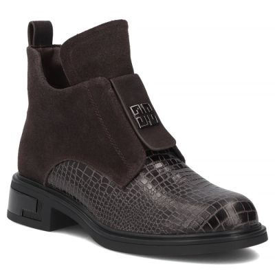 2. Women’s Leather Ankle Boots, Crocodile Effect, Chocolate Brown Filippo DBT820