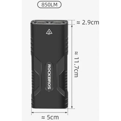 9. Rockbros 24310002001 Bicycle Light, 850 lm, with Power Bank Function + USB-C to USB-A Cable – Black