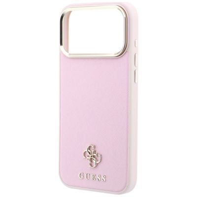 6. Guess Saffiano Small 4G & Classic Logo MagSafe Case for iPhone 18 Pro / 17 Pro – Pink