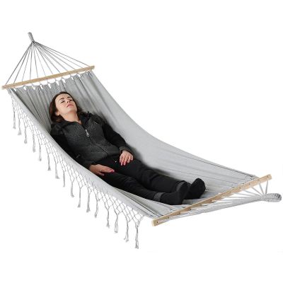 16. GARDEN HAMMOCK FOR 2 PEOPLE 200X150CM WITH SPREADER BAR AND FRINGE MIAMI GRAY