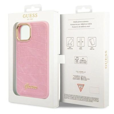 8. Guess Croco Collection case for iPhone 14 Plus - pink