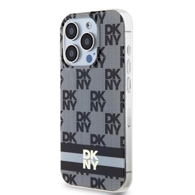 2. DKNY IML Checkered Mono Pattern & Printed Stripes MagSafe Case for iPhone 15 Pro - Black
