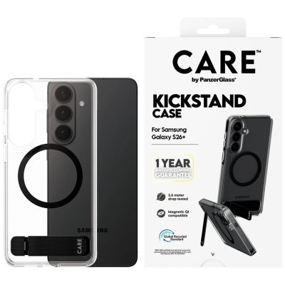 CARE by PanzerGlass Black Kickstand & QI Case for Samsung Galaxy S26+ - Transparent