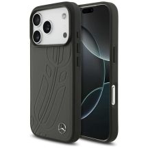 Mercedes Leather Large Laurel Leave MagSafe Case for iPhone 17 Pro - Black and Gray