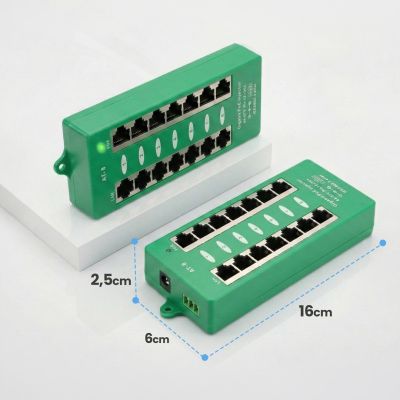 15. Extralink Gigabit PoE Injector 8 Port Active, 8 Gigabit 802.3at/af ports, Mode A