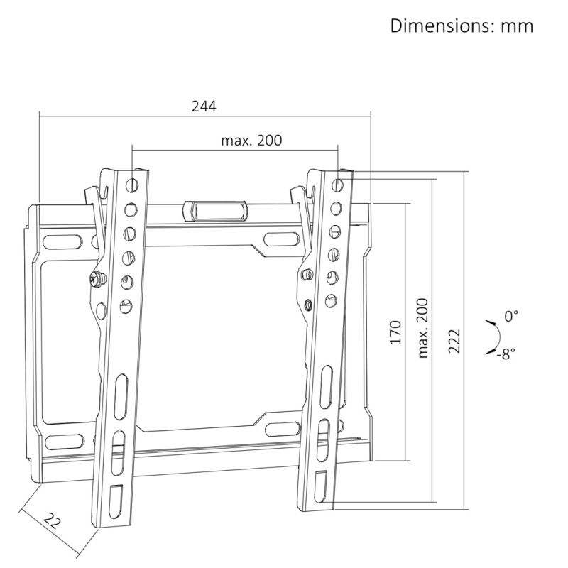 2. MACLEAN TV MOUNT / HANGER 13-43'' MACLEAN TV MOUNT / HANGER, MAX VESA 200X200, 13-43", UP TO 45KG, BLACK, TILT ADJUSTMENT