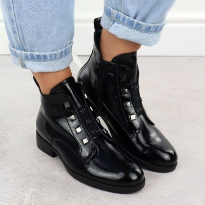 7. Women's patent leather black ankle boots S.Barski HY52-527