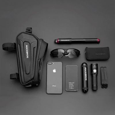 5. Rockbros B68 Bike Pannier for Frame, Armored, with Phone Pocket and Cover, 1.7L - Black