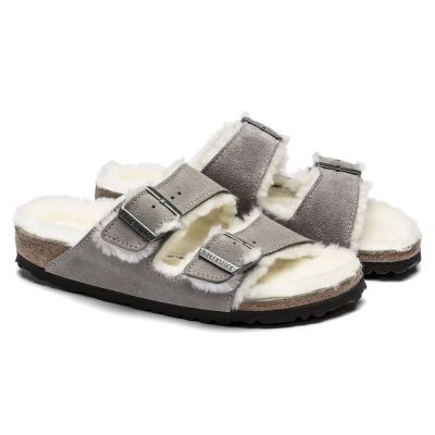 4. Birkenstock Arizona Shearling Stone Coin women's/men's insulated slippers, suede with lambswool, narrow (1017403)