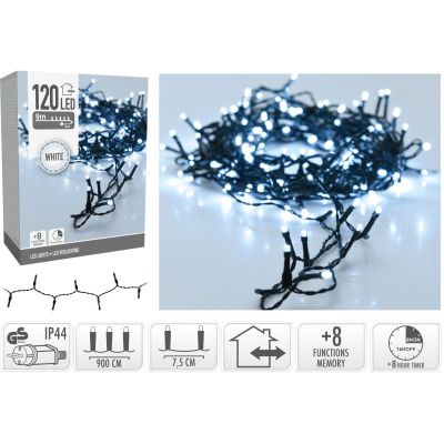 CHRISTMAS TREE LIGHTS LIGHT CHAIN 120 LED TIMER COOL WHITE