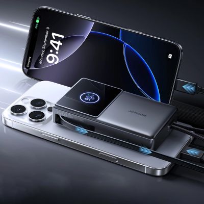 6. Joyroom JR-PR1 10000mAh 22.5W Powerbank with Built-in Retractable USB-C Cable - Black