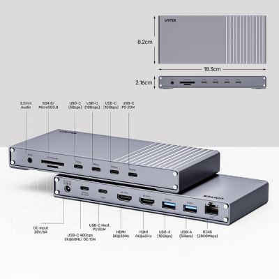 6. Unitek Triple USB4 40Gb/s Docking Station, 120W Power Supply