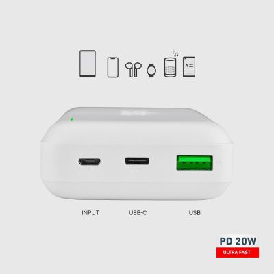 6. Powerbank SBS TTBB20000PD20W 20000 mAh 20W Power Delivery with MicroUSB, USB-C, USB-A - white