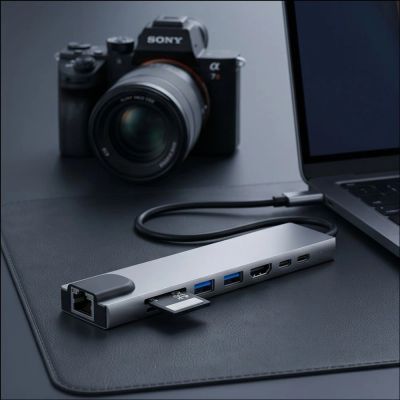 10. Tech-Protect HB09 USB hub 8in1 TYPE-C + USB-A 3.0 + USB-C 3.0 + HDMI 4K 60HZ + SD/TF + PD100W + RJ45 1000 MB/S - gray