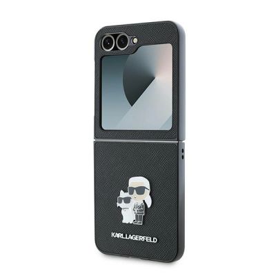 6. Karl Lagerfeld Saffiano Metal Pin Case for Samsung Galaxy Z Flip 6 - Black