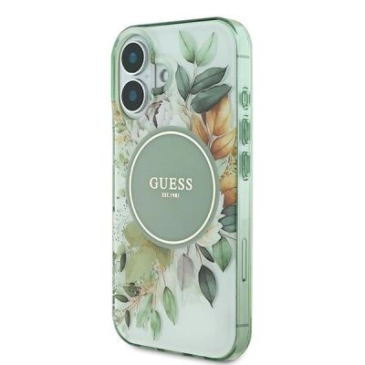 2. Guess IML Flower & Tonal Circle MagSafe case for iPhone 16 - green
