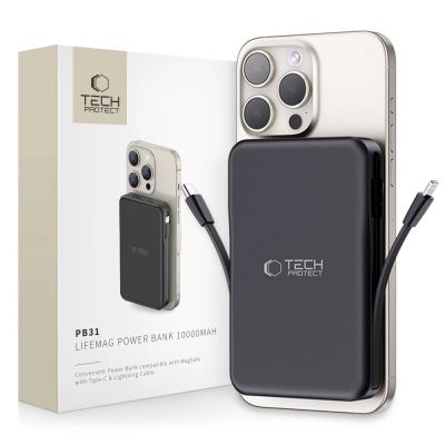 Tech-Protect LifeMag PB31 Power Bank with MagSafe 10000mAh 15W USB-C / USB-A / Built-in USB-C / Lightning Cables - Black
