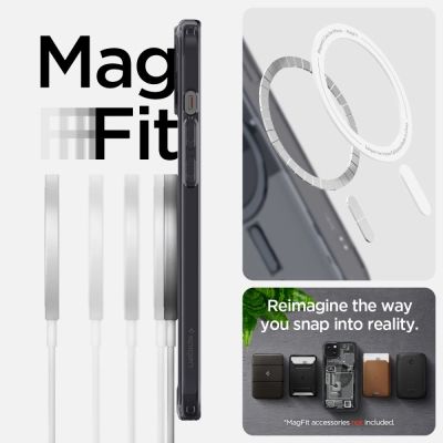 13. Spigen Ultra Hybrid Mag Case with MagSafe for iPhone 15 Plus - Dark Gray (Zero One Pattern)