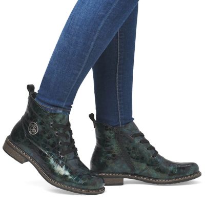 40. Women’s green patent croc ankle boots Rieker 71205-90