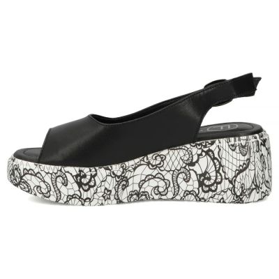 3. Women's leather wedge sandals, black, Filippo DS7580